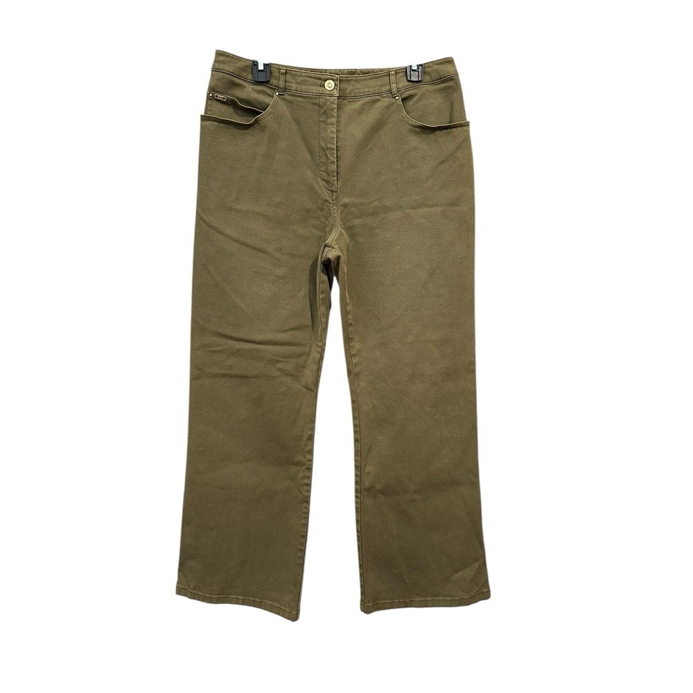 St. John Sport By Marie Gray Jeans Womens Sz 14 Olive Green Denim Wide Leg #D7-7
